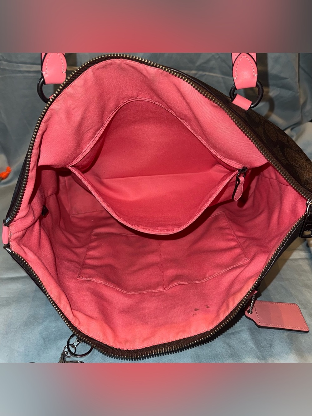 Coach F79609 Gallery Tote in Signature Canvas, with Pink Trim and Cherry Charm - Picture 10 of 13